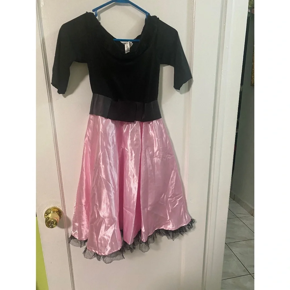 Miss Sock Hop Pink & Black Dress With Belt - Childs Halloween Costume**